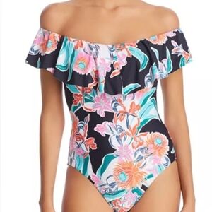 NWT Trina Turk Tropic Wave Off Shoulder One Piece Swimsuit Size 10